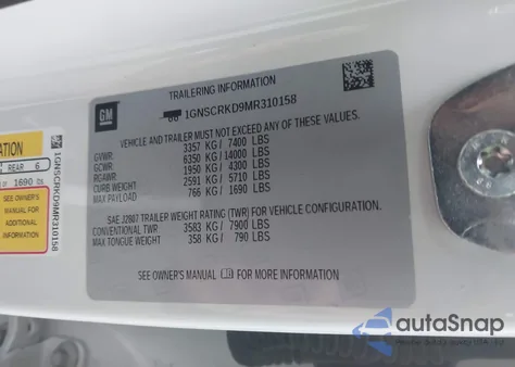 2021 Chevrolet Tahoe 2Wd Rst from USA, damaged, VIN 1GNSCRKD9MR310158